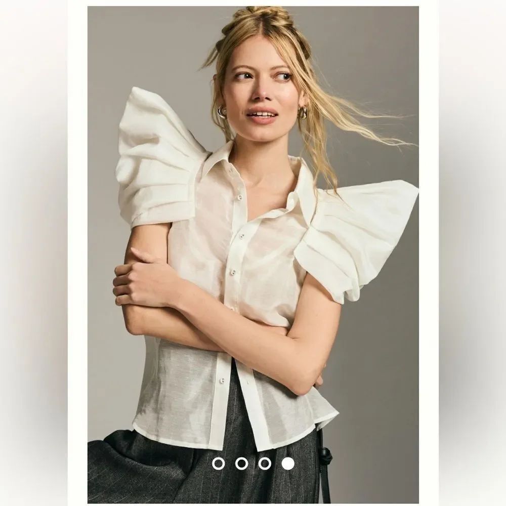 Anthropologie Aureta Studio Stella Pleated-Sleeve Blouse Color:
IVORY